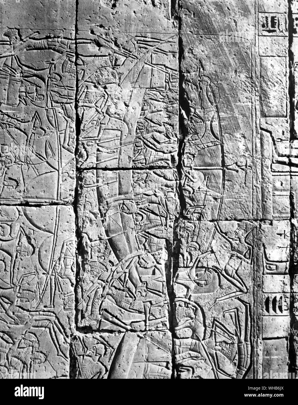 Relief at Medinet Habu - ship of Rameses III engaged in battle with the Sea People - 20th dynasty New Kingdom 1198-1166 BC. Stock Photo