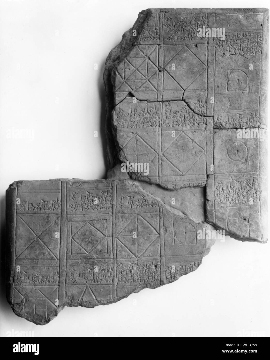 Mathematical tablet - Babylonian. Stock Photo
