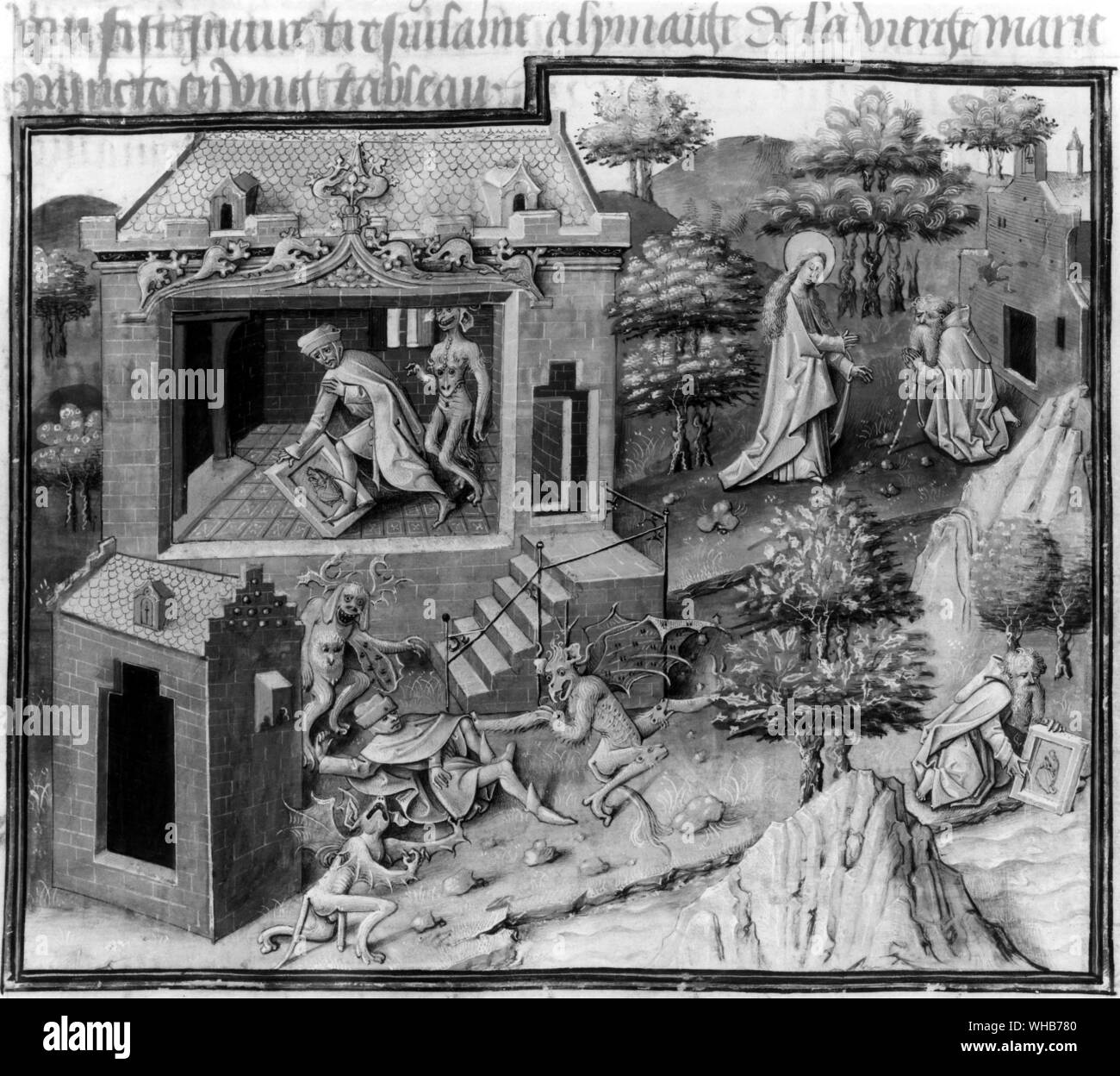 A manuscript showing Devils tormenting and punishing sinners Stock Photo