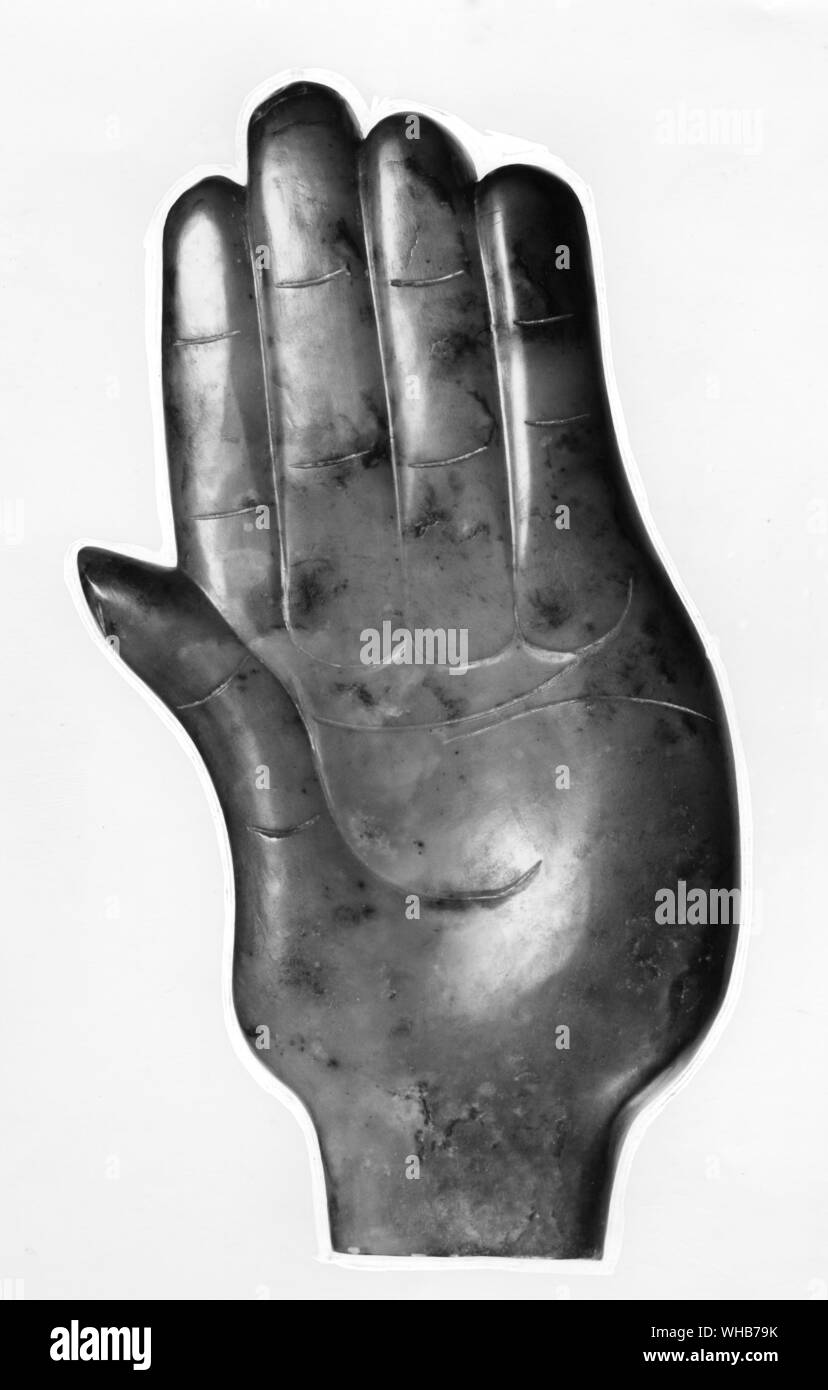 If it is dangerous for a person to lose control of part of his body in this life, the same may apply in the next. Therefore in China those who in their lives had suffered punitive amputation were buried with jade replicas of their missing limbs. Jade replica of a hand from China 3-4 Century Stock Photo