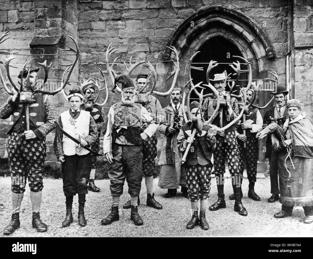 Ancient rites survive in modern customs . The horn dance at Abbots Bromley Staffordshire was photographed in 1906 by Sir Benjamin Stone who thought that it commemorated the Forest Charter of Henry III which mitigated penalties imposed on poachers in the royal forests But Frazer would see in the dance the survival of a much more ancient ritual such as may be represented on the Gundestrup cauldron of the 1st millennium BC. Stock Photo