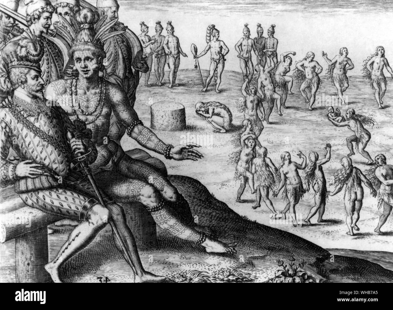 Sacrifice of the king's first male child in Florida witnessed in European travellers De Bry America 1599. Stock Photo