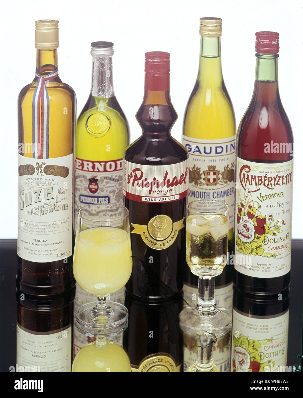 An assortment of alcoholic drinks in their bottles. Stock Photo