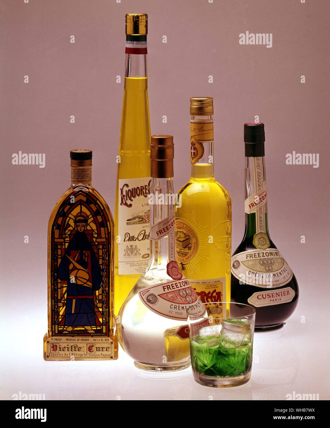 An assortment of alcoholic drinks in their bottles. Stock Photo