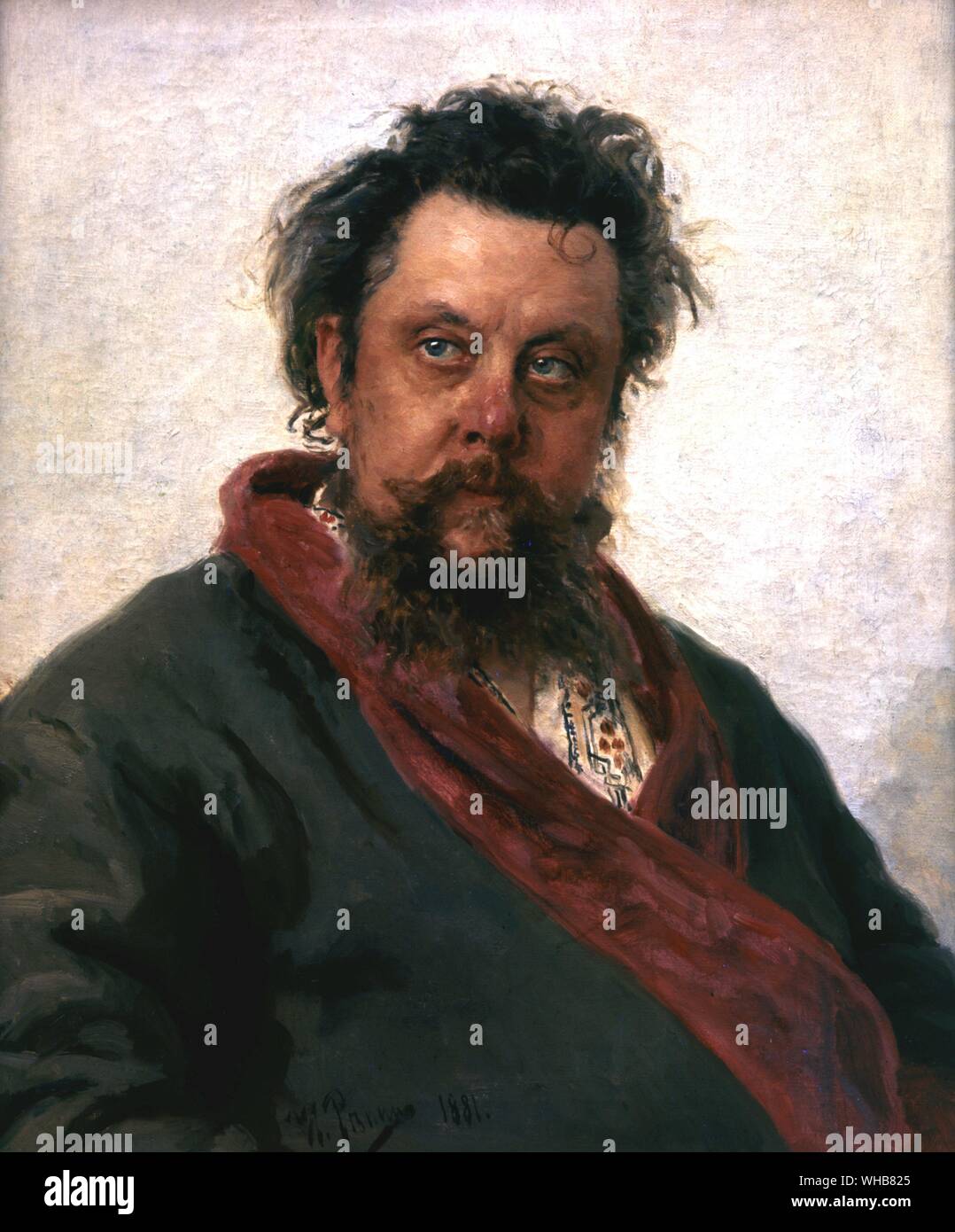 Modest Petrovich Mussorgsky : one of the Russian composers known as the Five . Portrait by Ilya Yefimovich Repin Stock Photo