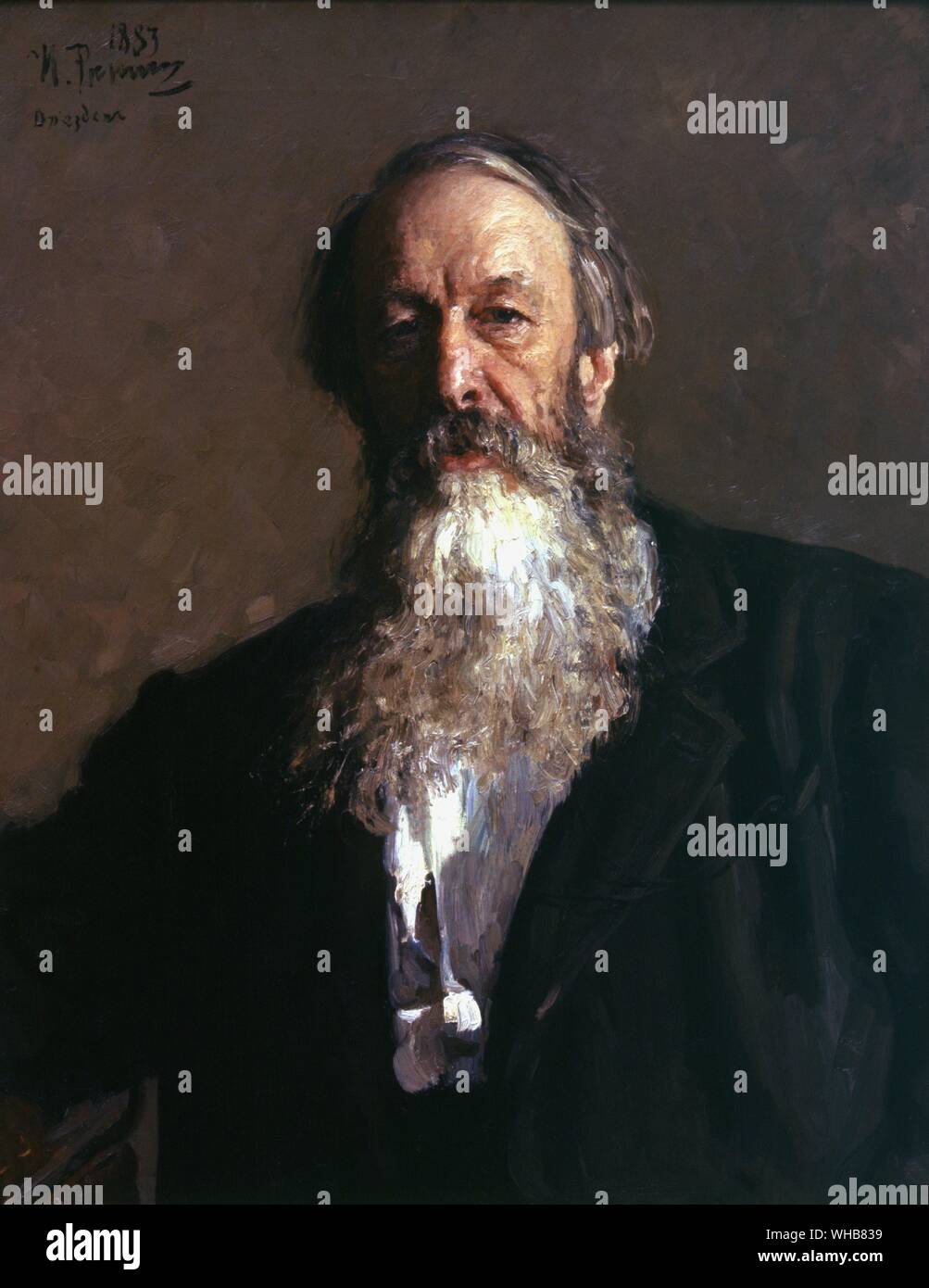 Vladimir Vasilievich Stasov :  respected Russian art critic  . Portrait by Ilya Yefimovich Repin Stock Photo