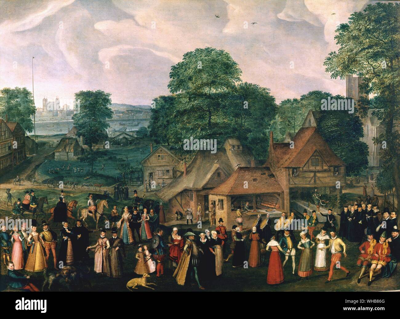 A Fete at Bermondsey c.1570 by Joris Hoefnagel (1542-1600) - Hatfield House, Hertfordshire, UK.. Stock Photo