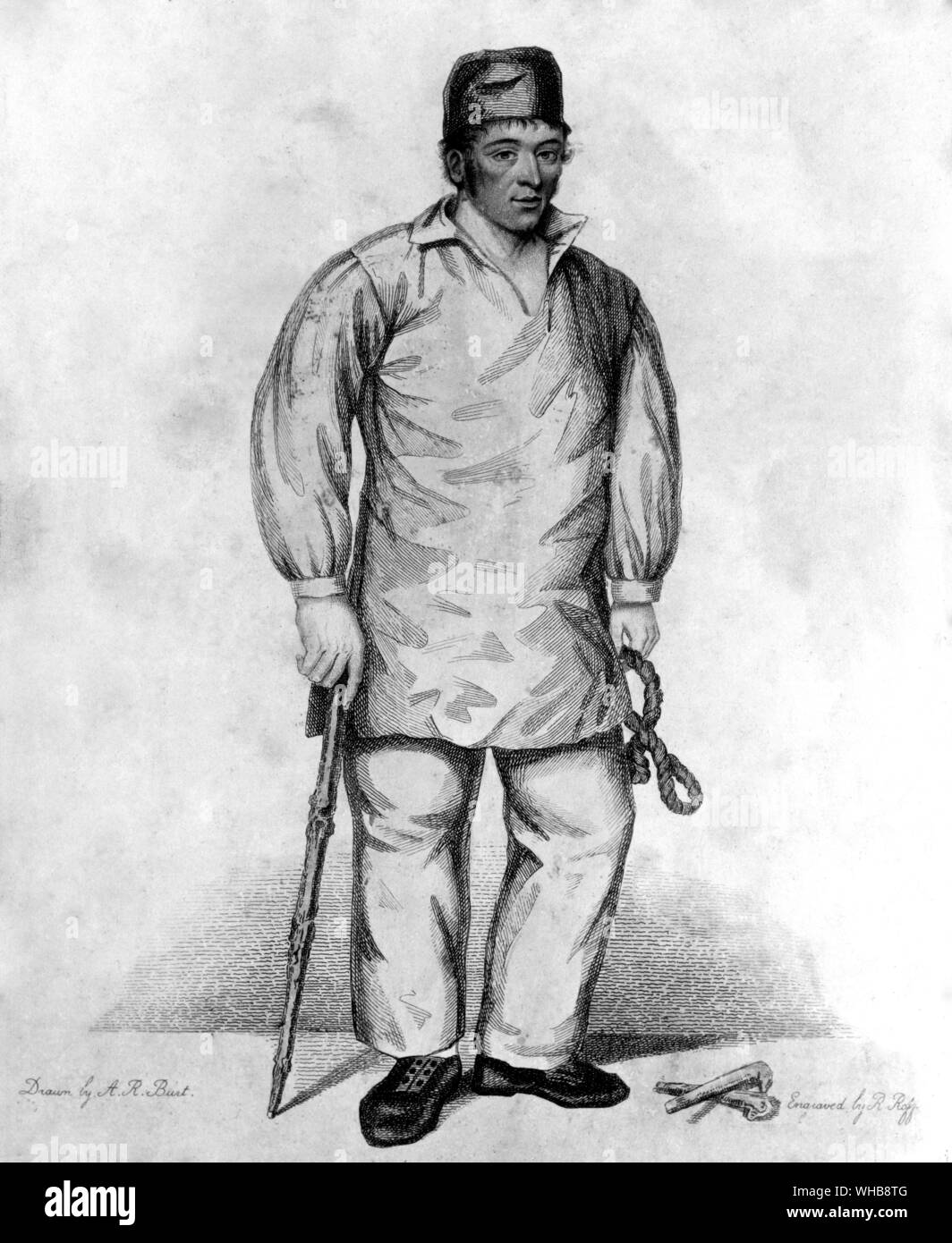 John Evans who was buried without food or light, during the space of 12 days and nights in a coalpit, near Wrexam 120 yards below the surface of the earth, 27 September 1819, engraved by R. C. Roffe after A. R. Burt Department of Industry, The National Museum of Wales, Cardiff.. Stock Photo