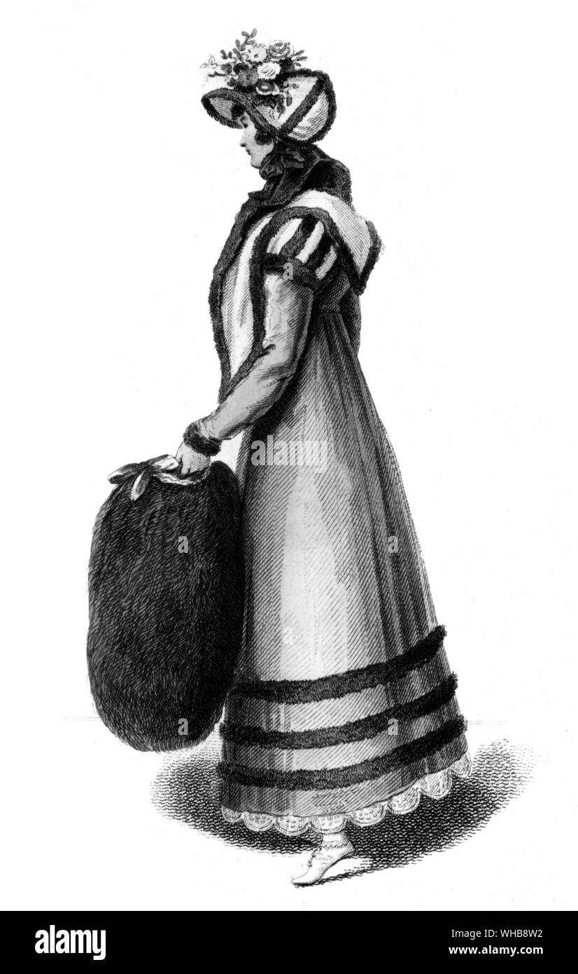 Russian Mantle, Pelisse and Bonnet invented by and to be had only of Mrs. Bell, No. 26 New Series of La Belle Assemblee, 1 November 1814 in The Victoria and Albert Museum, London (Stanley Eost). Stock Photo