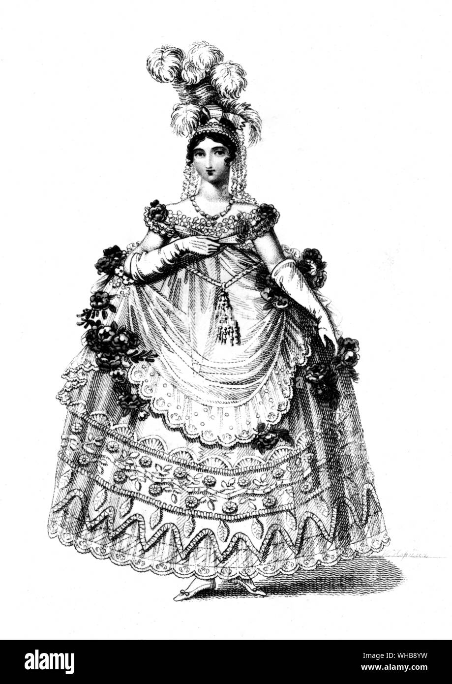 Court Dress with the New Hoop invented by Mr. Bell and engraved for La Belle Assemblee published 1 June 1817 - La Belle Assemblee New Series Vol. XV, 1817 - The Victoria and Albert Museum, London (Stanley Eost). Stock Photo