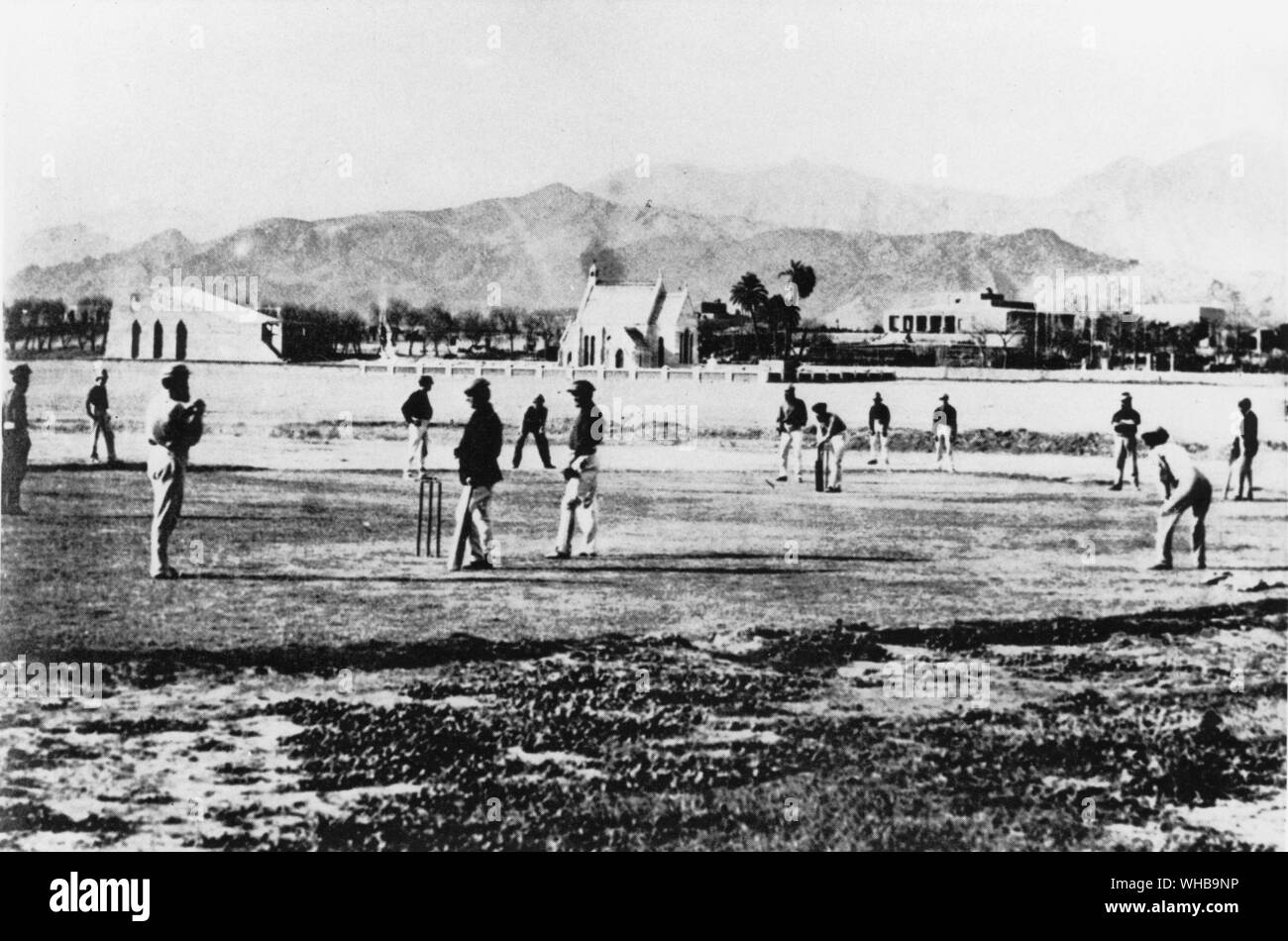 Cricket match on the parade ground at Kohat , Pakistan. 1864 Stock Photo