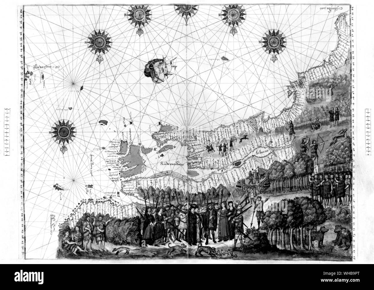 Jacques Cartier's  map of Canada from the Nicholas Vallard Atlas (1547) Stock Photo