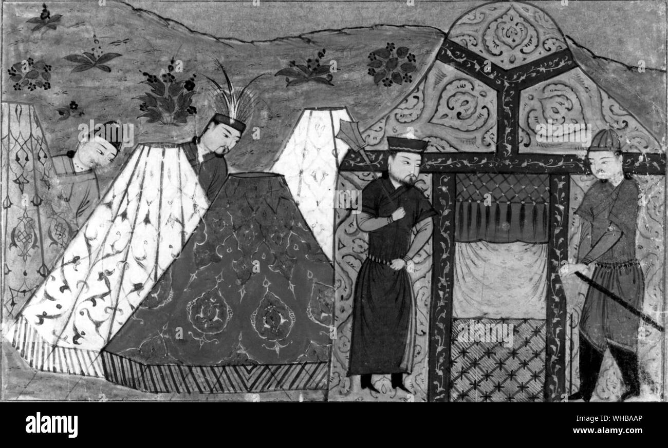An ordu , or encampment , of Jenghiz Khan : from a 14th Century Persian manuscript by Rashid ad-Din. Stock Photo