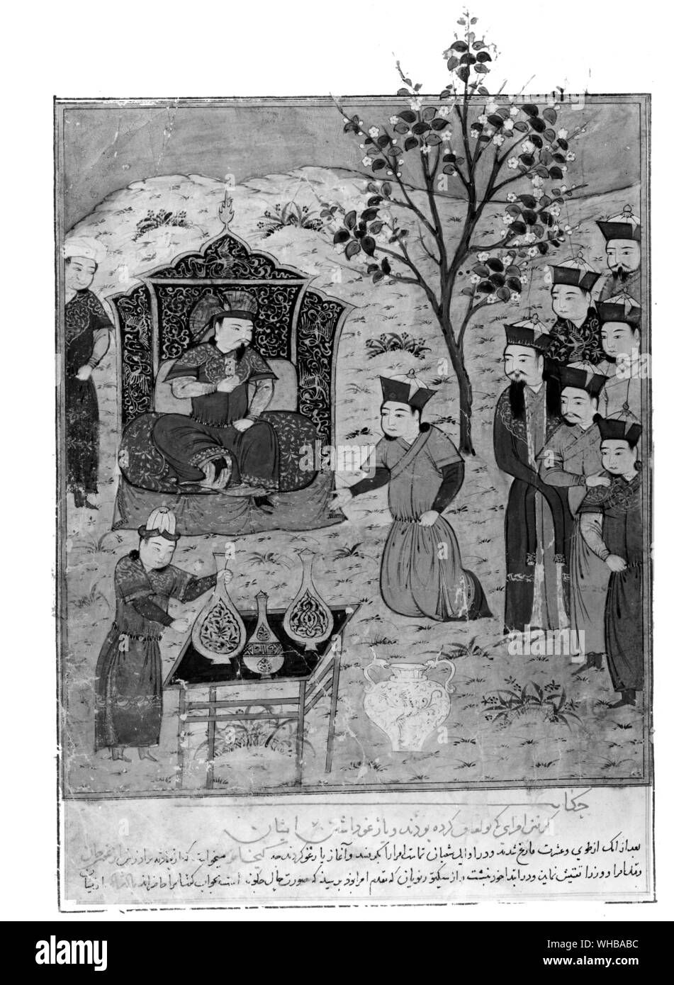 The Ilkhan Gaikhatu Khan , enthroned , parepares to judge the generals who revolted after the death of Arghun Stock Photo