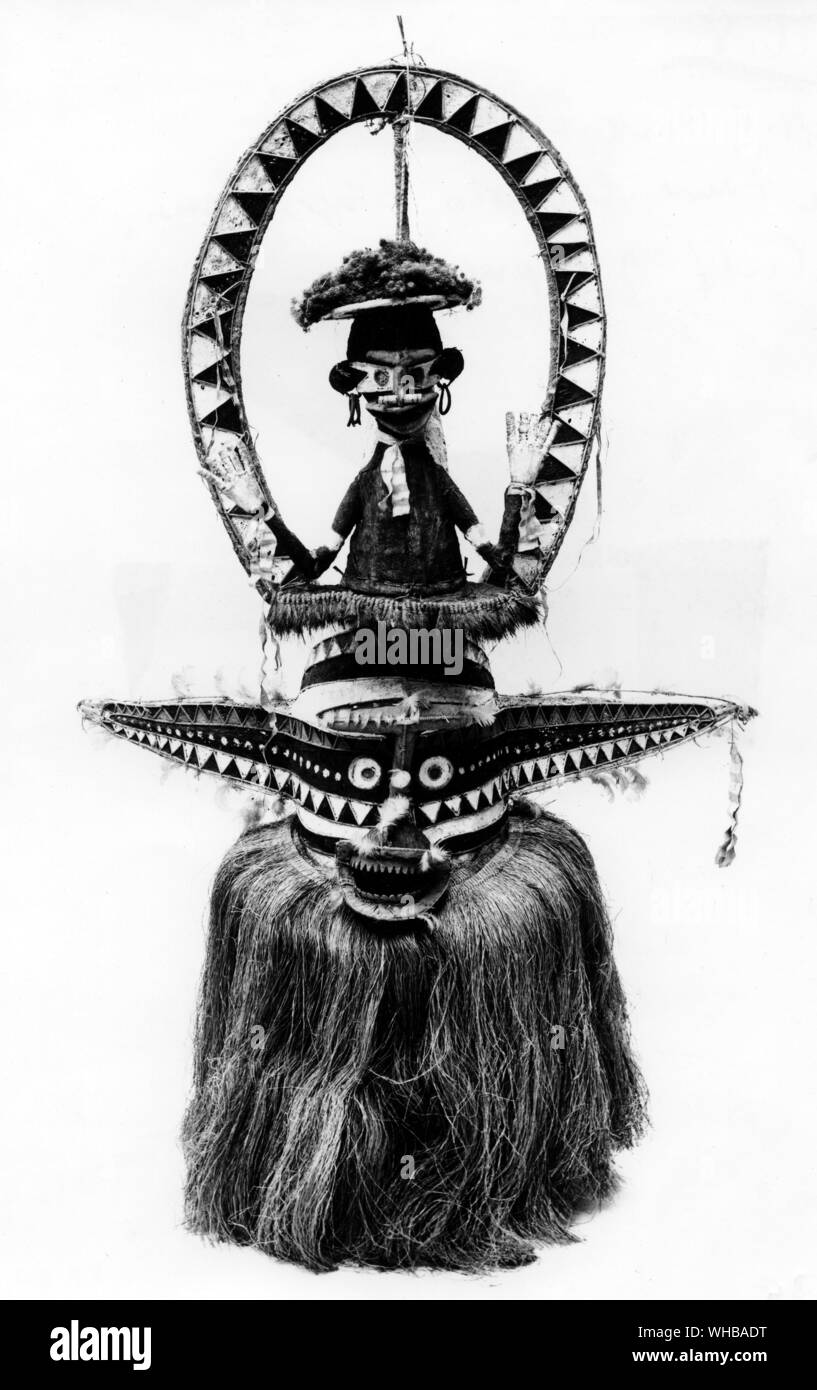Mask of bark cloth on cane frame , Orokolo village , Elema , Gulf of Papua , 19th Century . Height 47 1/4 inches or 120 cm. The Blackwood Collection , The Pitts Rivers Museum , Oxford Stock Photo