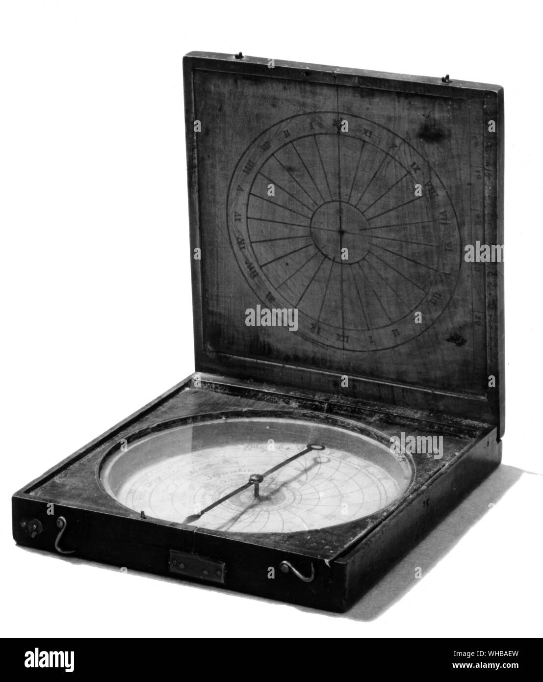 Portable wooden equatorial dial circa 1700 . French . Length , 4 5/8 x 4 2/8 inches or 11.8 x 10.6 cm. The British Museum , London Stock Photo