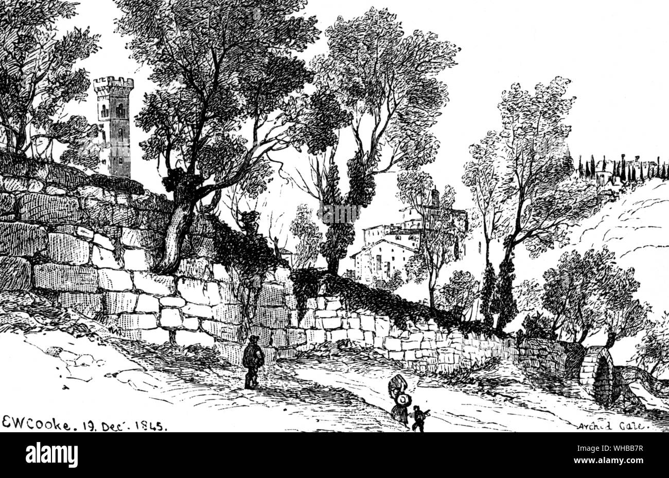 The Walls of Faesulae , near Florence , Italy : From a picture by E W Cooke 19 December 1845 Stock Photo