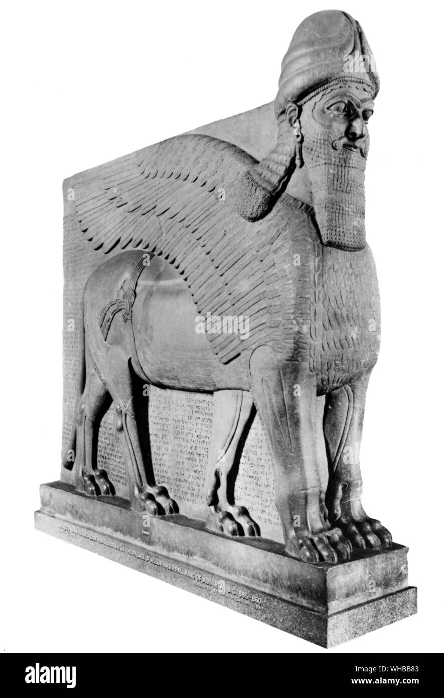 Colossal winged human head lion of Ashur-nasir-pal II , King of Assyria 883 - 859 BC Stock Photo