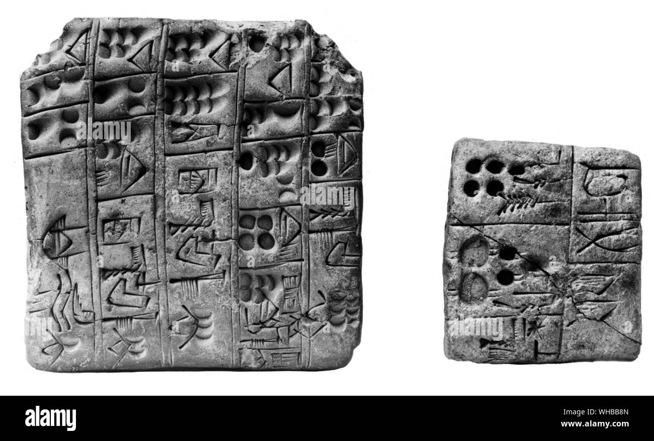 Cuneiform Writing : Early tablet showing archaic script Stock Photo