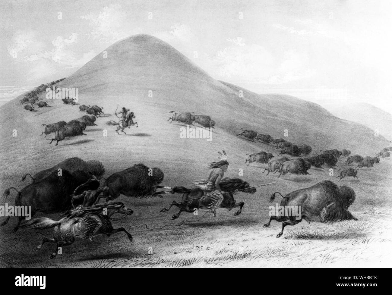 The Buffalo Hunt by George Catlin. Stock Photo
