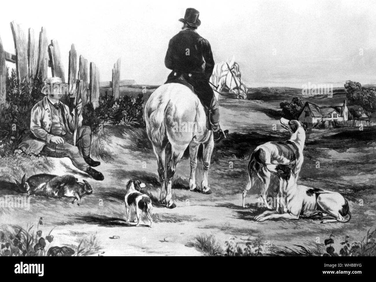 Returning Home (Coursing) detail engraving by J Harris after W J Shayer 1830 Stock Photo