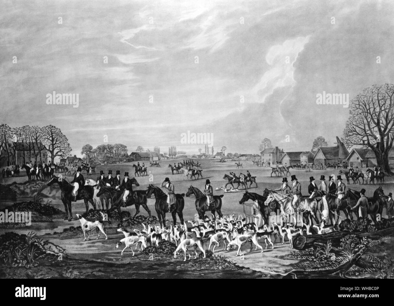The Essex Hunt 1831painted by D Wolstenholme . The start of the hunt at Matching Green Stock Photo
