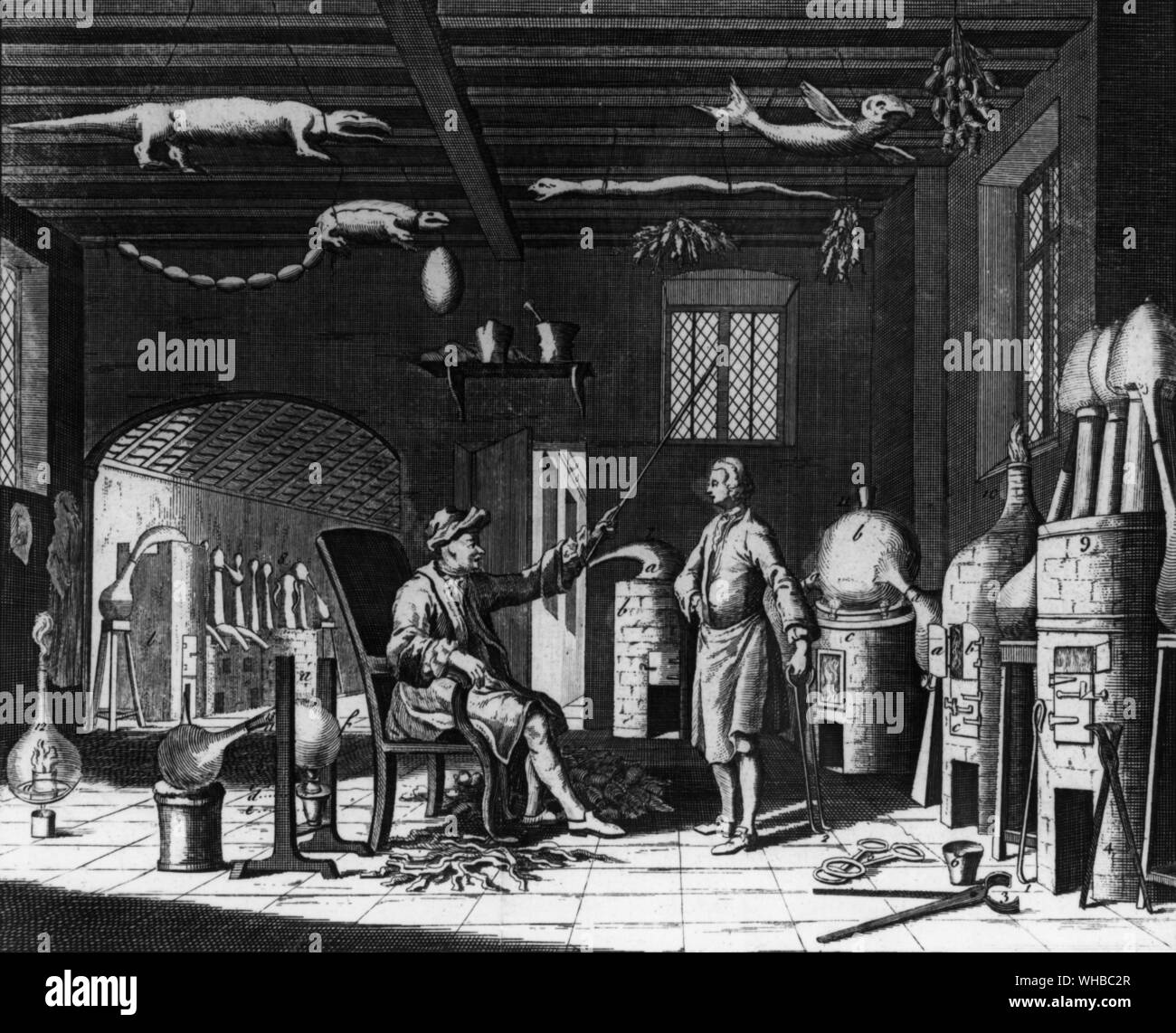 Chemistry Laboratory - . A second line of practical chemistry begun in the Universal Magazine in December 1747.. Designed Klincard for the Universal Magazine 1740 for I. Hinton at the Kings Arms in St. Paul's Church yard, London.. Stock Photo