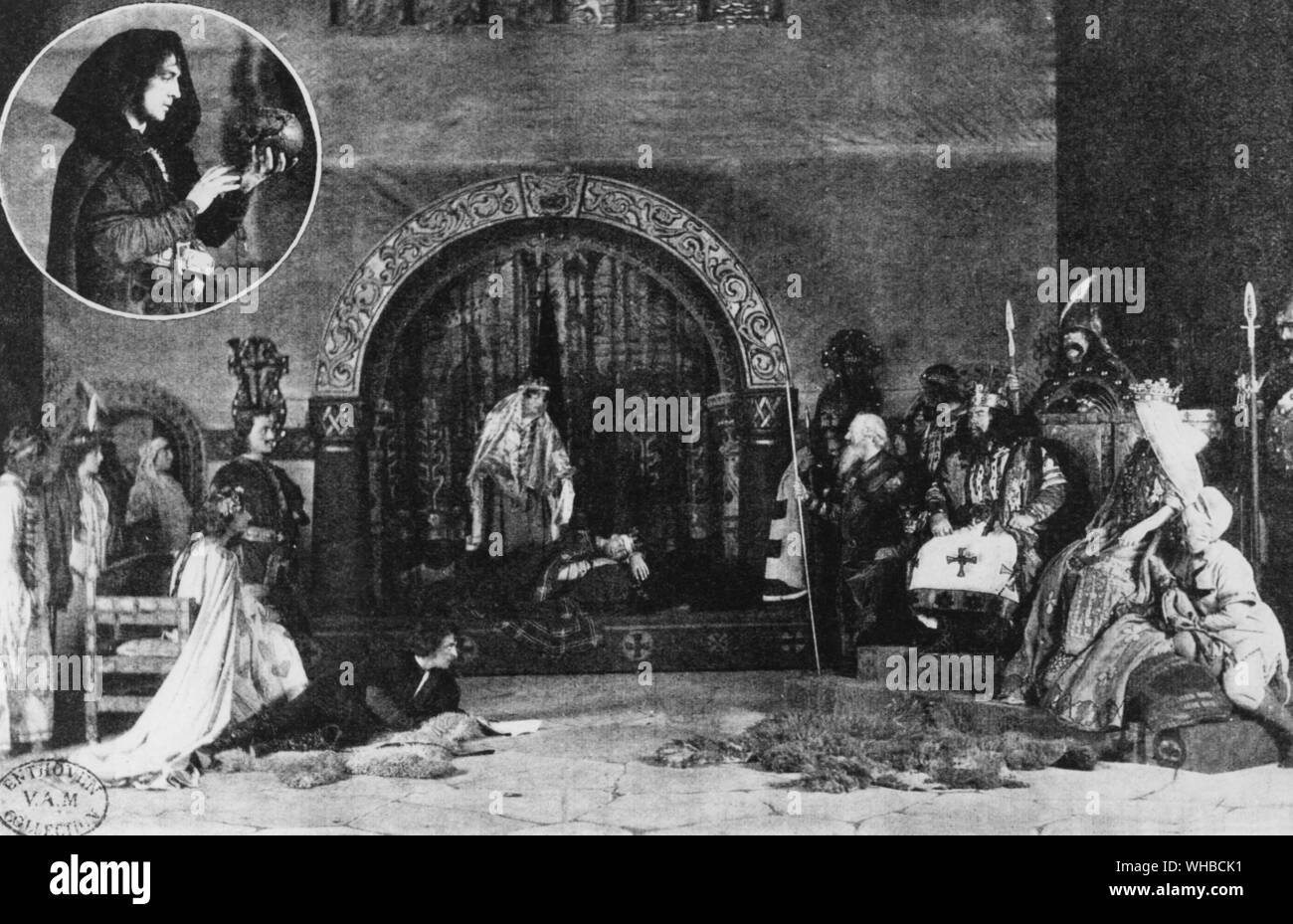 Martin Harvey's Hamlet mousetrap and death scene. Lyric Theatre 1905 Stock Photo
