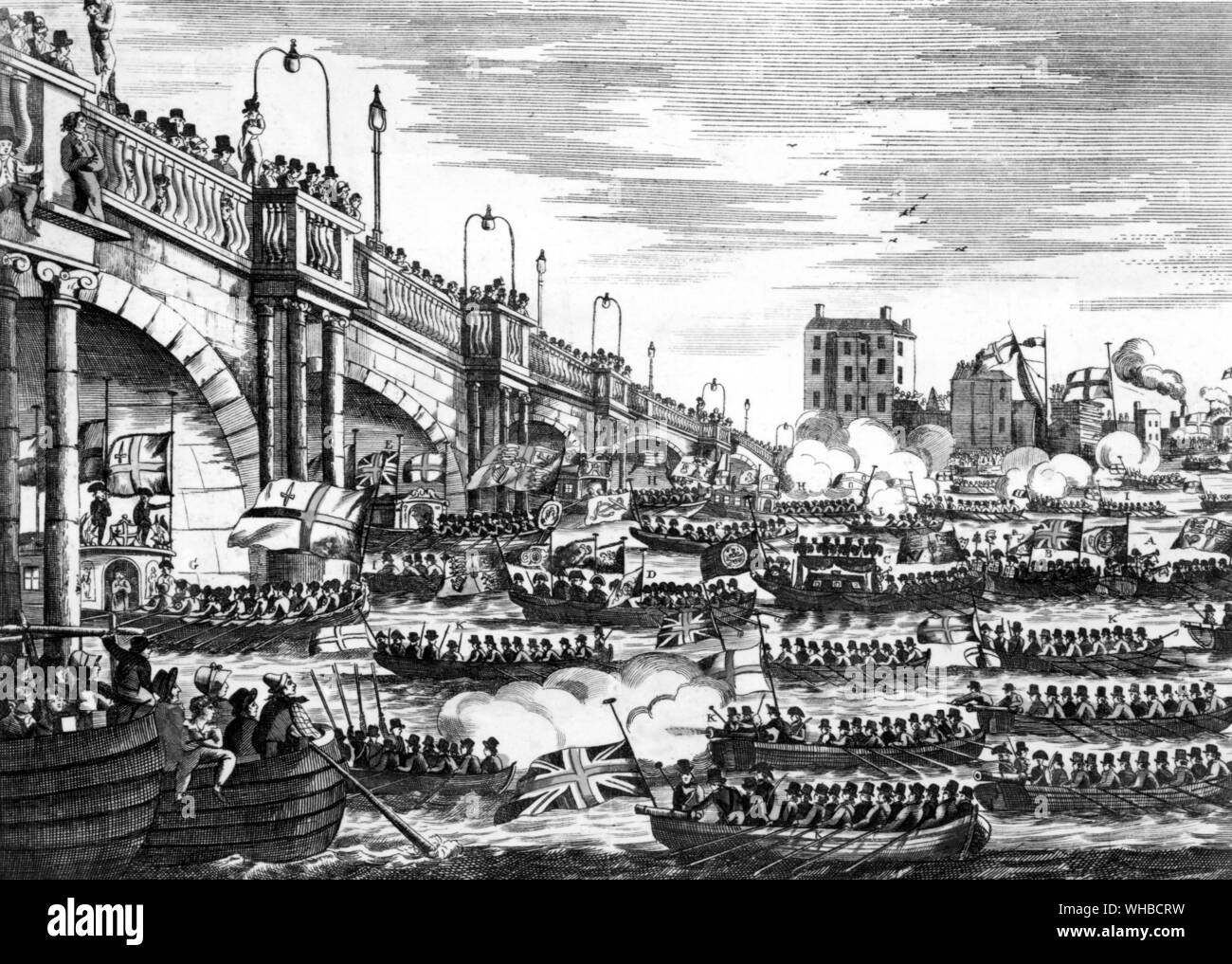 Nelson's funeral procession passing under Blackfriars Bridge. Jan 8th 1806 Stock Photo