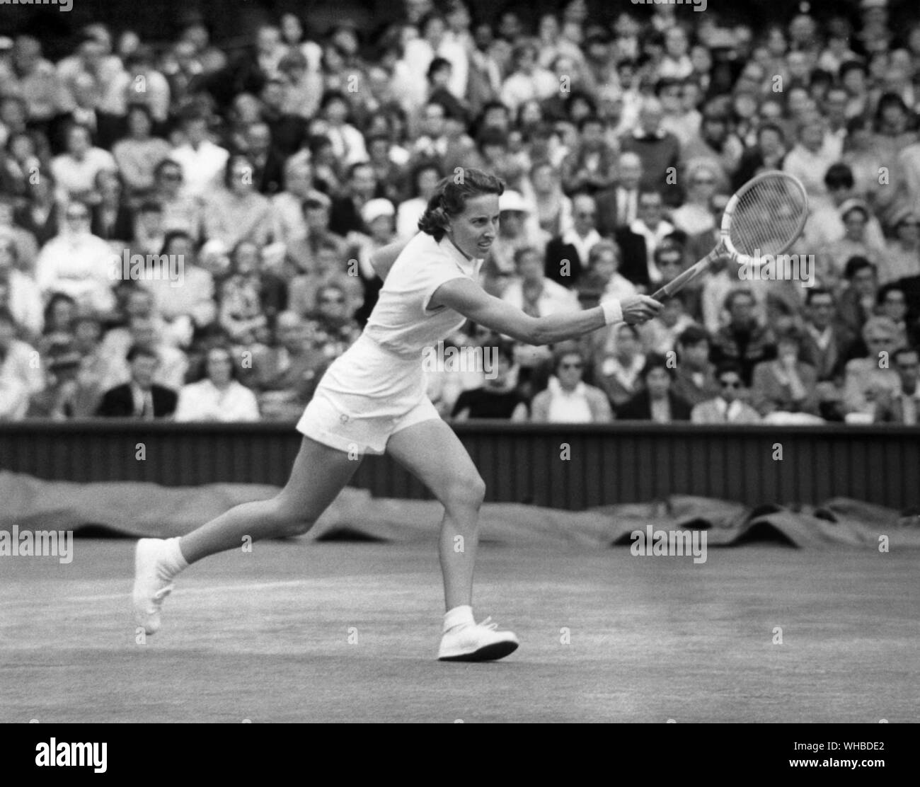 Wimbledon 1961 - Christine Truman (GB) v. Angela Mortimer (GB) (seen here) - 8th July 1061.. Stock Photo