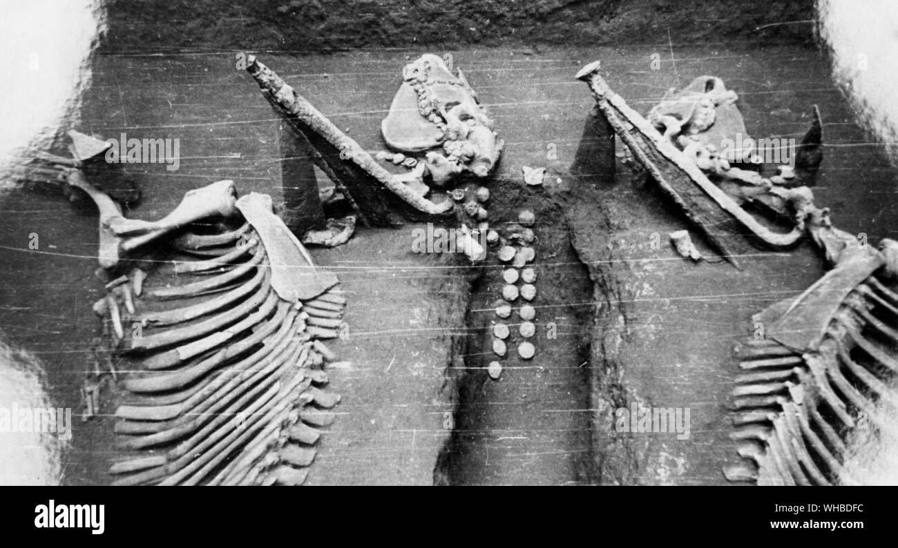 Ta ssu k'ung , Anyang , China : Detail of chariot burial showing harness yokes Stock Photo
