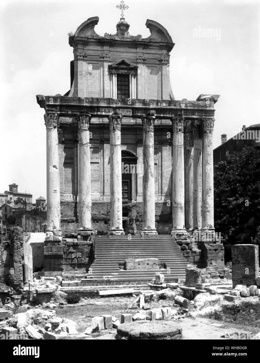 Temple of Antoninus and Faustina , Forum at Rome , Italy Stock Photo