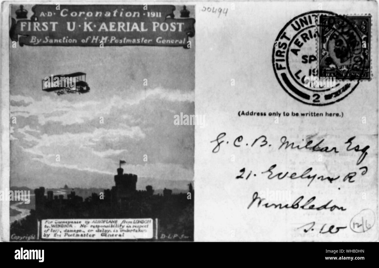 Bruce Castle Museum - United Kingdom Air Mail 1911 and 1934 - one of three addressed envelopes . Stock Photo