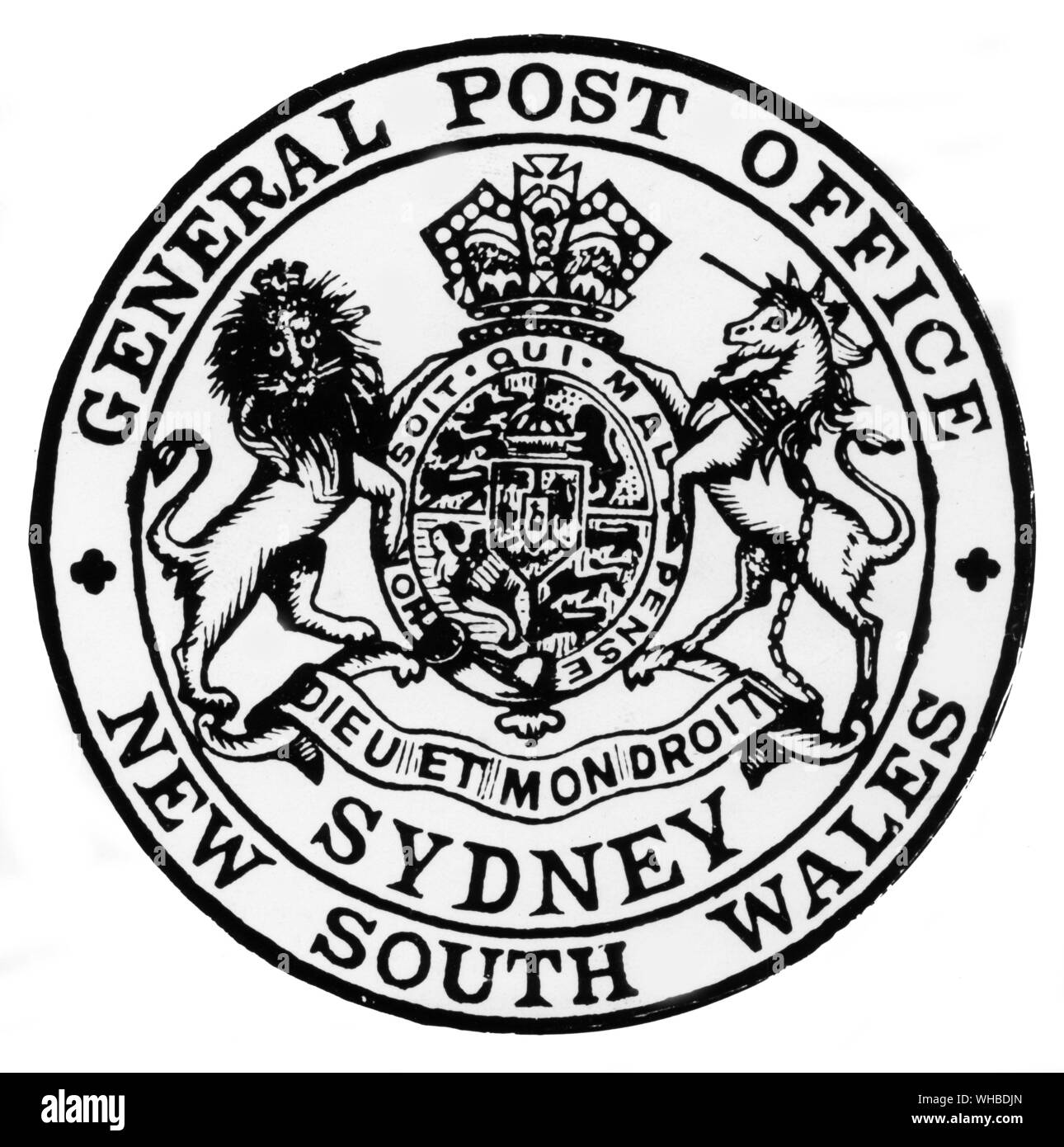 Stamp used on the first prepaid envelopes, Sydney 1838.. Stock Photo