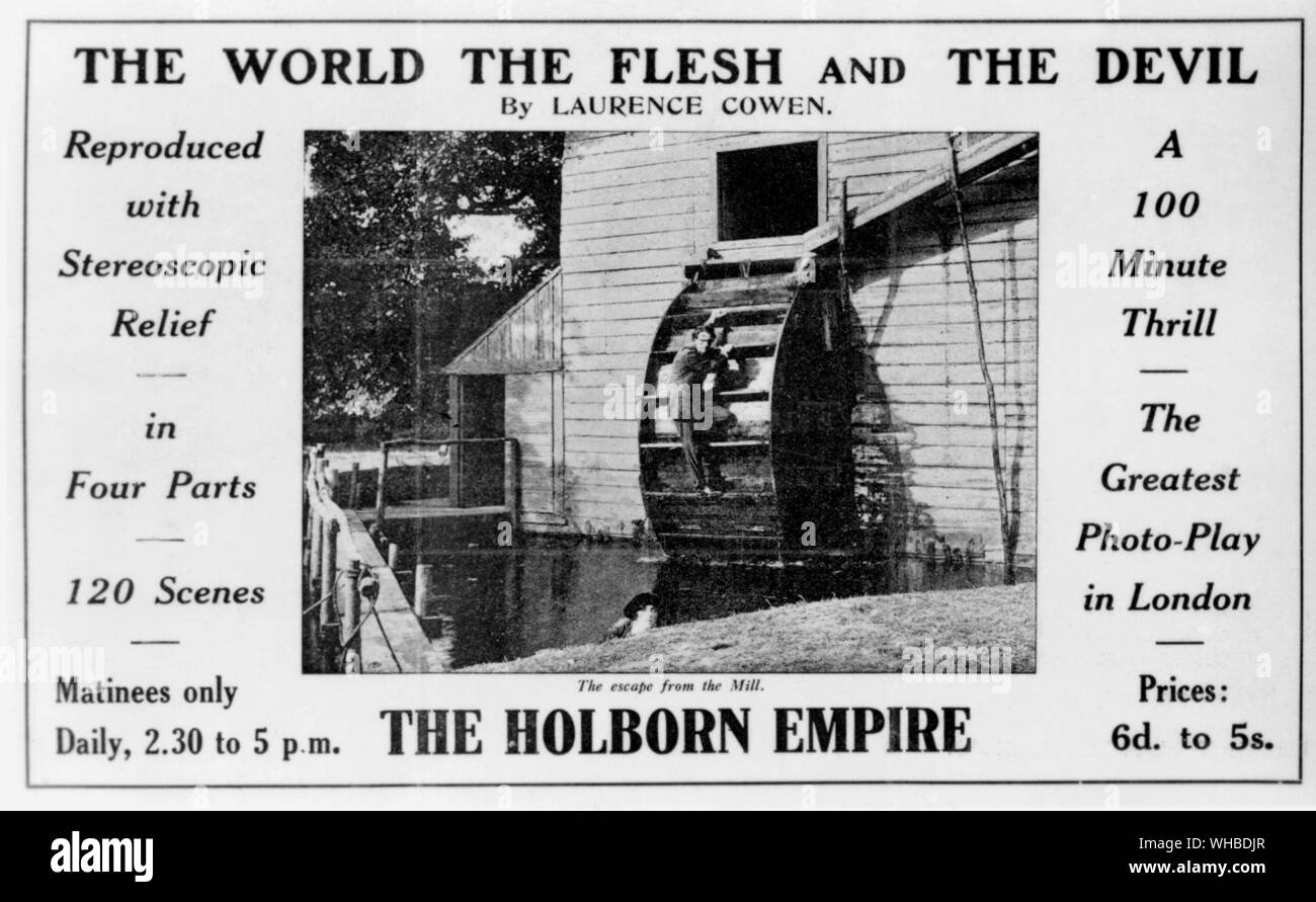 The first full-length colour feature film 1914 - The world the flesh and the devil by Lawrence Cowen - The Holborn Empire. Stock Photo