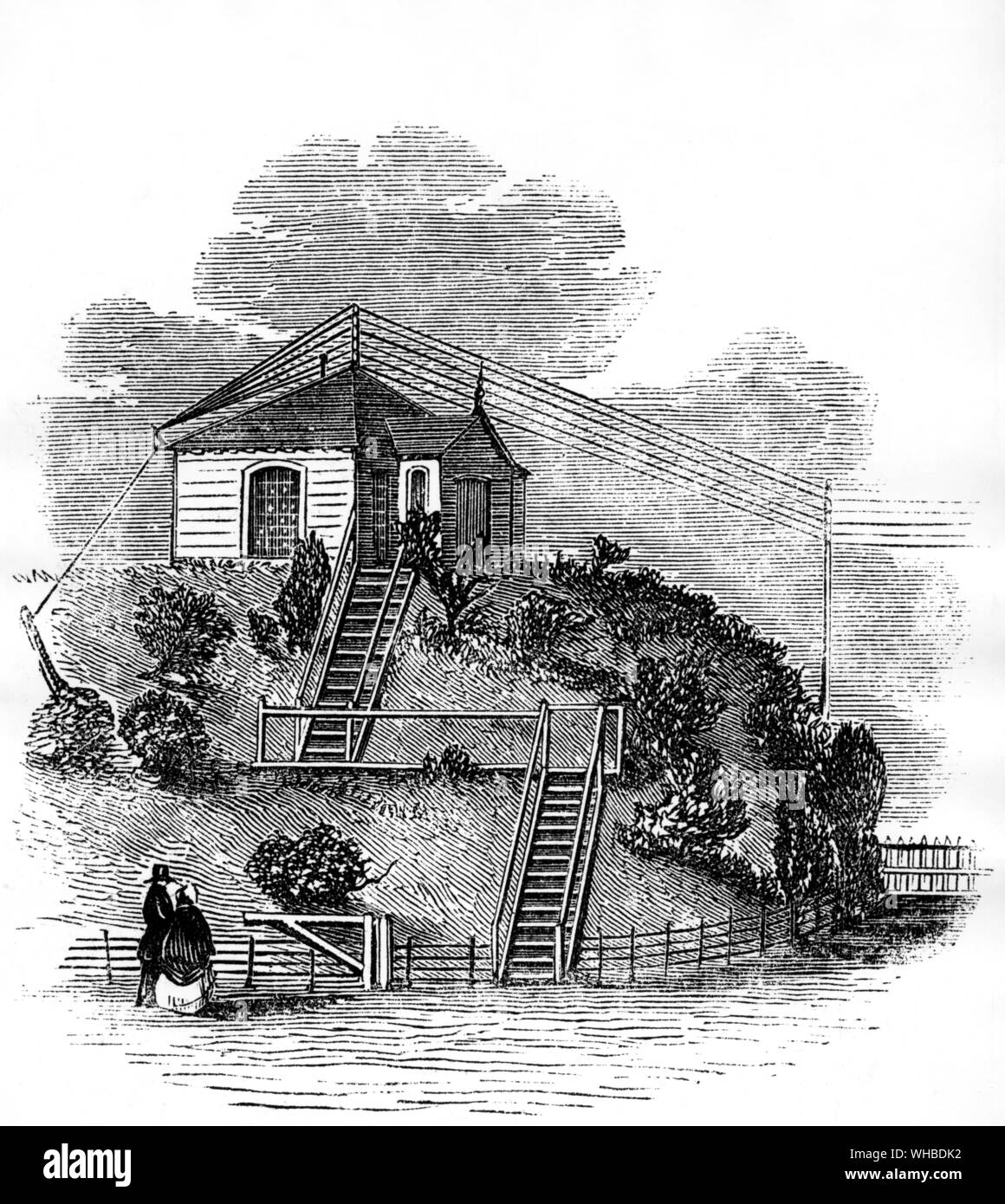 The electric telegraph station at Slough - sending a telegram meant a stiff climb. The world's first paid telegrams were sent from Telegraph Cottage at Slough on 16th May 1843.. Stock Photo