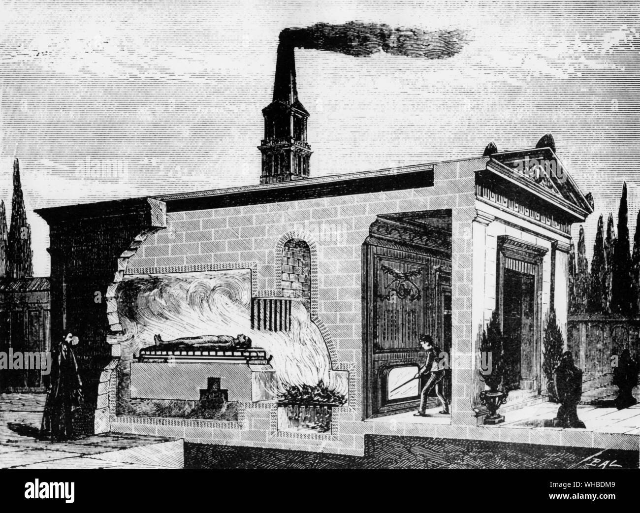 Milan Crematorium established by Albert Keller (born in Zurich, Switzerland) in 1875. The first person to be cremated there was Keller himself in 1876 - he failed to see the realization of the project during his own lifetime.. Stock Photo