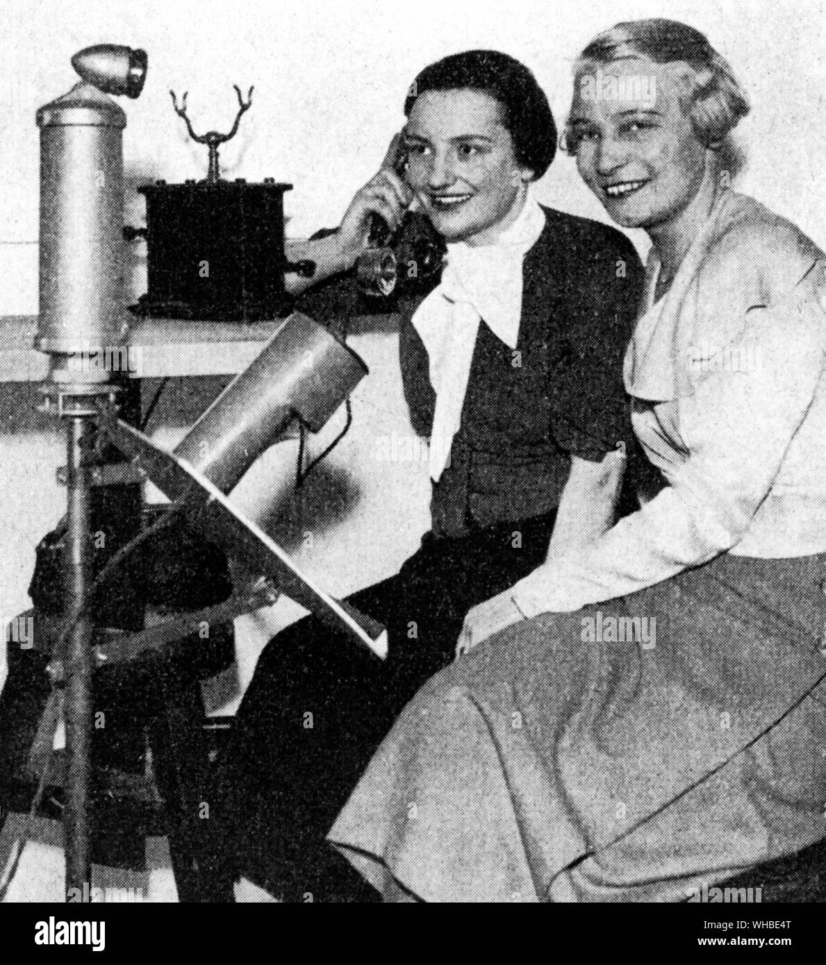 Ursula Patzschke (left) the world's first TV announcer (1934), with Annemarie Beck, who joined the German television service as an announcer in 1935. Stock Photo