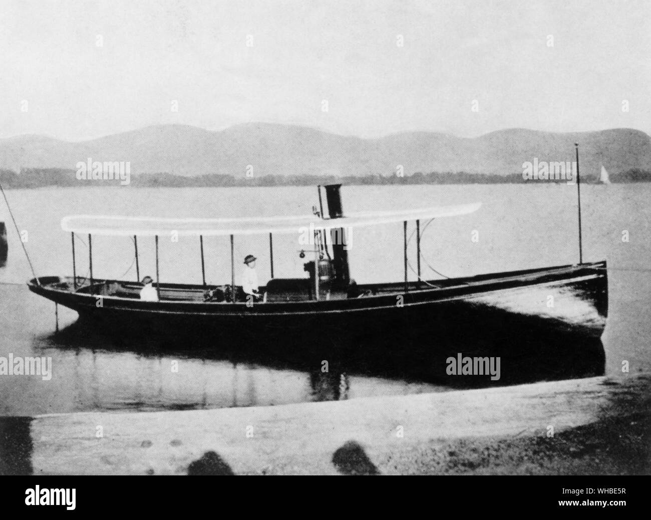 Pierpont's first yacht - the steam launch Louisa.. Stock Photo