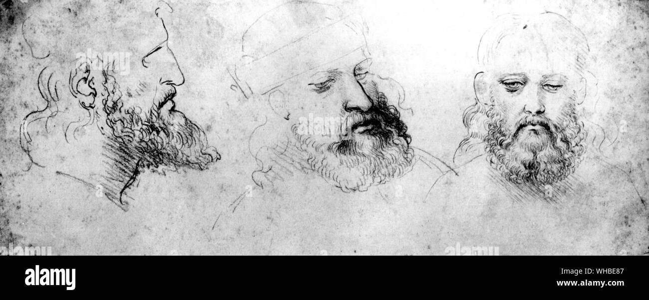Leonardo da Vinci. Three portrait sketches of Cesare Borgia Stock Photo