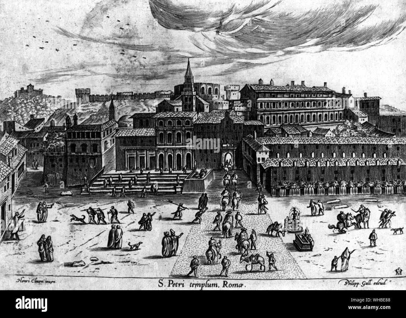 Engraving of Old St Peter's and the Vatican Rome from H van Cleef's Antiquities of Rome and Neighbourhood . V and A Stock Photo