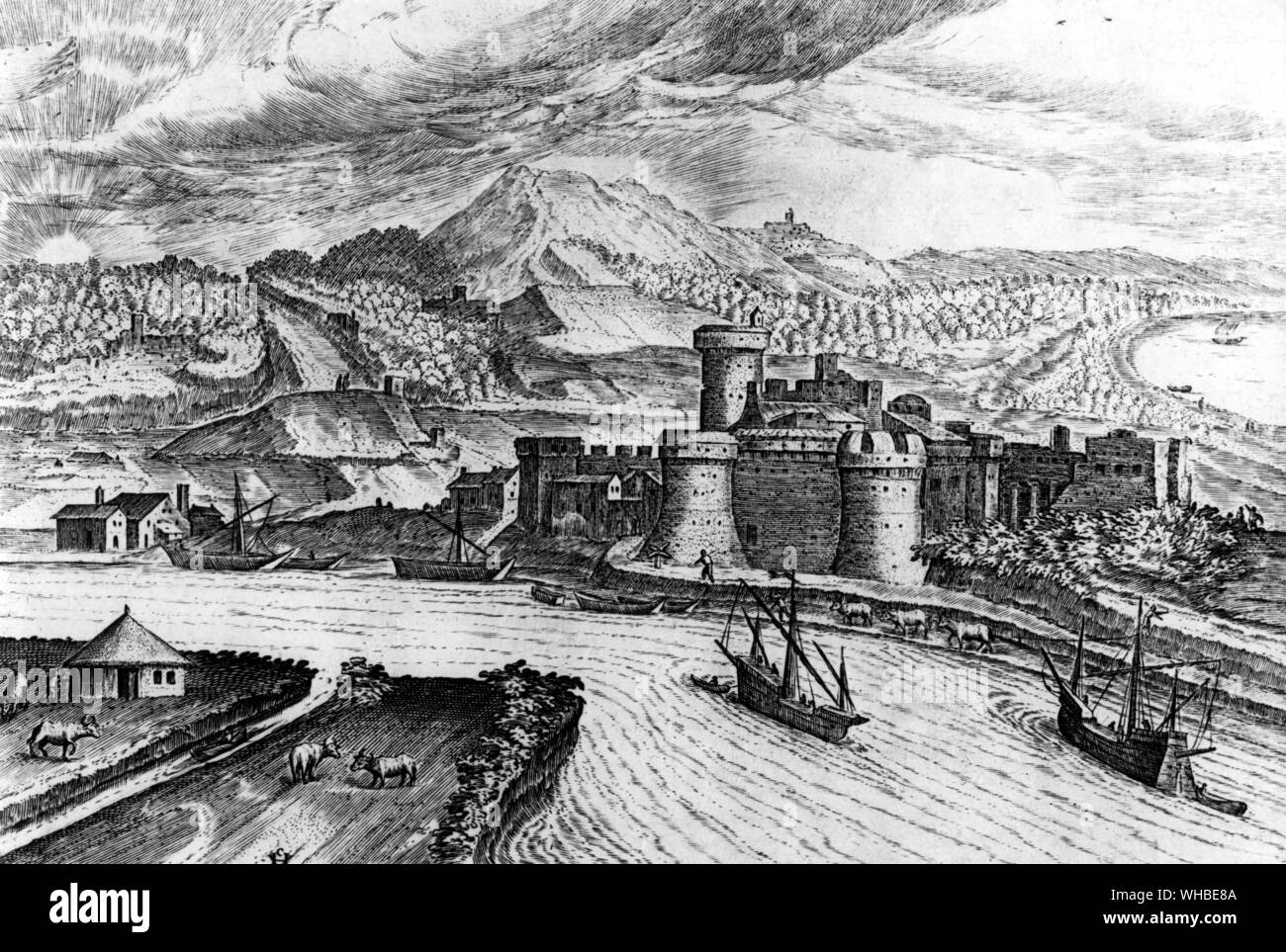 Engraved view of Ostia including the port from H Van Cleef Antiquities of Rome and neighbourhood V & A Stock Photo