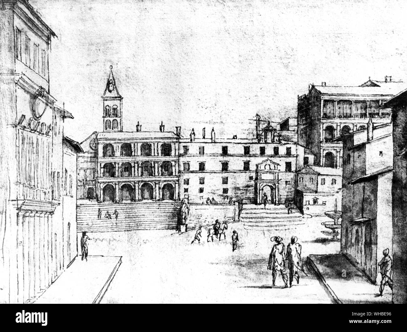View of Vatican from St Peters Square , illustration by  Maerten van Heemskerck Stock Photo