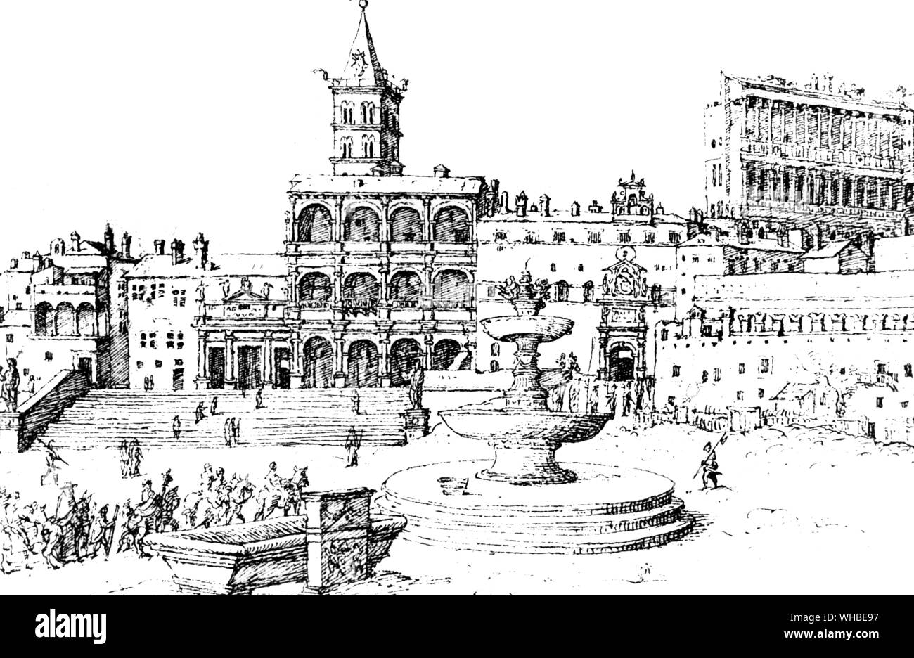 The Old St Peters and the Vatican Palace , illustration by  Maerten van Heemskerck 1530's Stock Photo