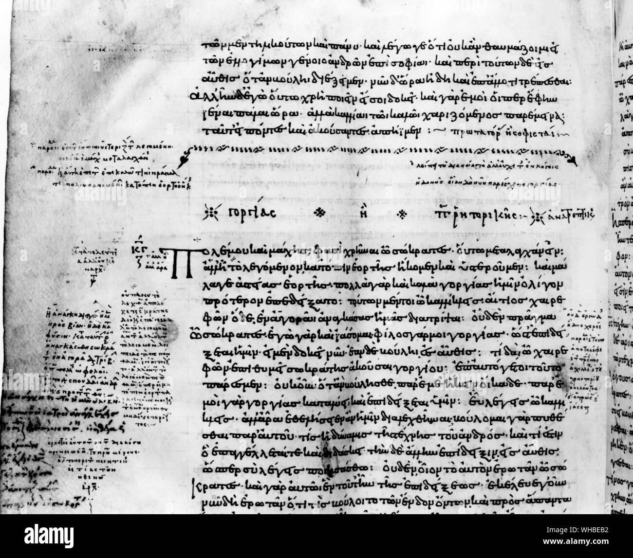 Plato. Manuscript page. Bodleian Library Oxford . Manuscript of classical philosophy is the Clarke Plato the oldest surviving manuscript for about half of Plato’s dialogues Stock Photo
