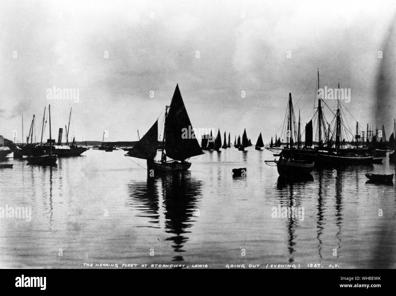 The herring fleet at Stornoway, Lewis, going out in the evening - 1367. Stock Photo