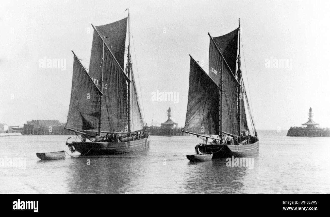 Lowestoft trawlers under sail c.1914. Stock Photo