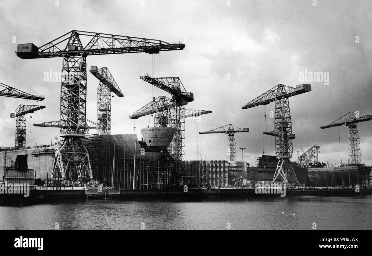 A modern shipyard: part of the Musgrave Yard of Harland Moeff Ltd., Belfast - showing vessels under construction.. Stock Photo