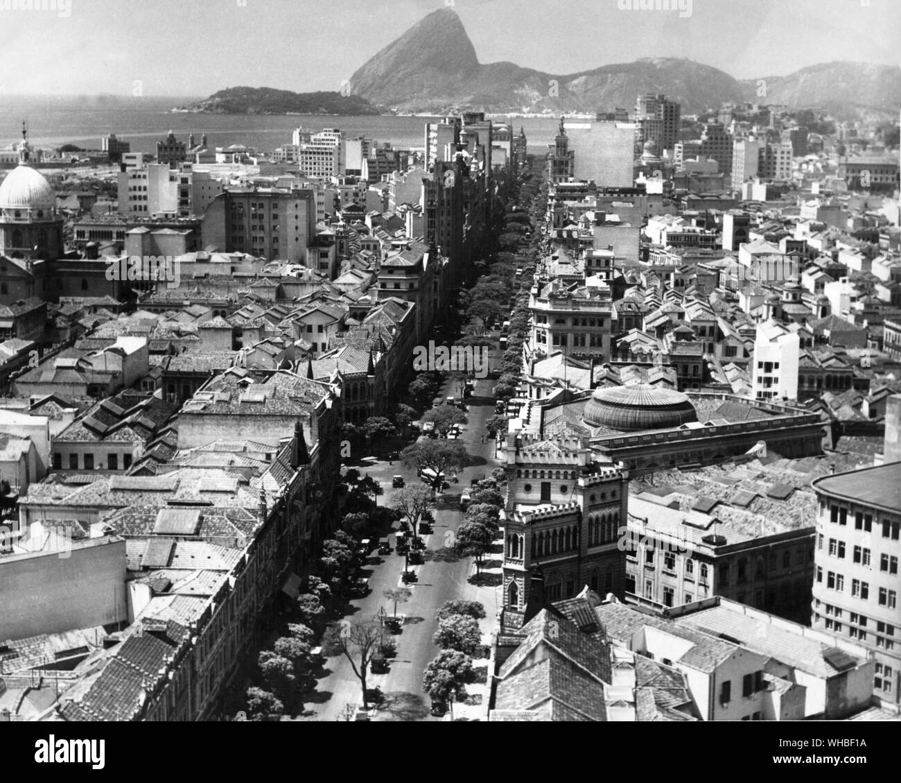 Aerial view of Rio De Janeiro Brazil showing the main business street and the bay Stock Photo