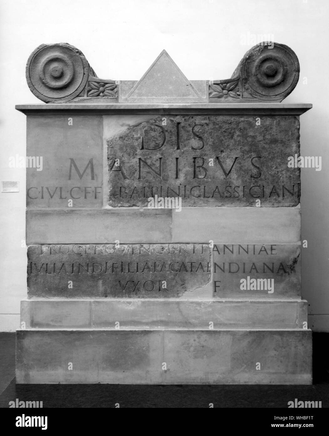 The tombstone of Julius Classicianus - Gaius Julius Alpinus Classicianus was procurator of Roman Britain from 61 to his death in 65.. Stock Photo